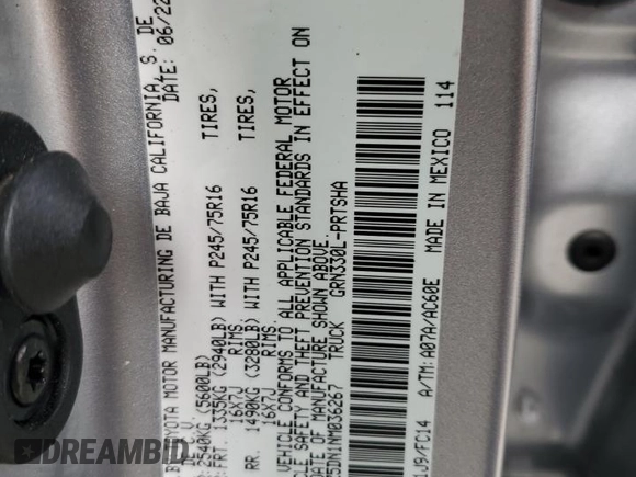 2022 Toyota Tacoma SR5 with VIN 3TMBZ5DN1NM036267, listed as a Copart auction lot 41708215 with Not provided miles and Salvage title. Bid and sale history available at DreamBid. Image 12.