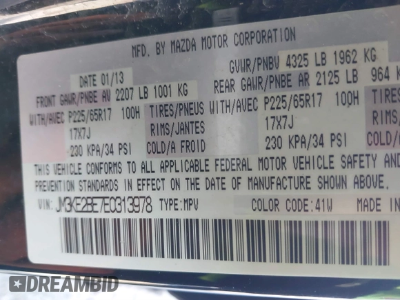 2014 Mazda CX-5 Sport with VIN JM3KE2BE7E0313978, listed as a IAAI auction lot 41437144 with 161,181 mi miles and . Bid and sale history available at carsss.com. Image 9.