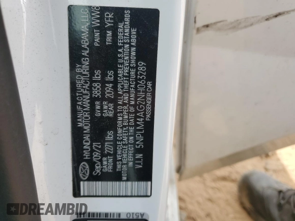 2022 Hyundai Elantra with VIN 5NPLM4G2NH063289, listed as a Copart auction lot 54551105 with 25,908 mi miles and Salvage title. Bid and sale history available at DreamBid. Image 12.