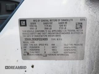 2015 GMC Terrain SLT with VIN 2GKALSEK8F6324089, listed as a IAAI auction lot 41897875 with 124,919 mi miles. Bid and sale history available at carsss.com. Image 9.
