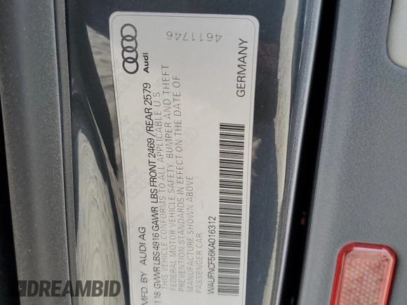 2019 Audi A5 Sportback Prestige with VIN WAUFNCF56KA016312, listed as a Copart auction lot 55481203 with 23,141 mi miles. Bid and sale history available at carsss.com. Image 14.