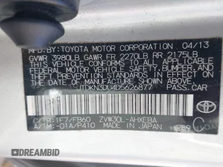 2013 Toyota Prius One with VIN JTDKN3DU4D5626877, listed as a IAAI auction lot 41731615 with 137,394 mi miles. Bid and sale history available at carsss.com. Image 9.