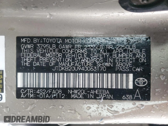 2004 Toyota Prius with VIN JTDKB20U940063170, listed as a Copart auction lot 47677715 with 0 mi miles and Clean Title. Bid and sale history available at carsss.com. Image 12.