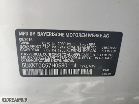 2017 BMW X5 xDrive40e iPerformance with VIN 5UXKT0C57H0S80114, listed as a Copart auction lot 50135815 with 160,951 mi miles and Clean Title. Bid and sale history available at carsss.com. Image 13.
