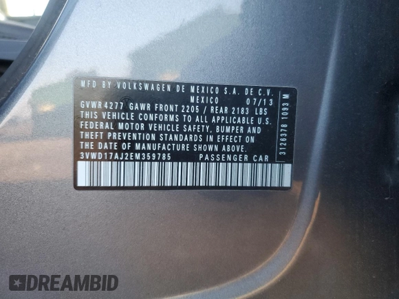 2014 Volkswagen Jetta Sedan SE with VIN 3VWD17AJ2EM359785, listed as a Copart auction lot 46914755 with 148,504 mi miles and Salvage Title. Bid and sale history available at carsss.com. Image 14.