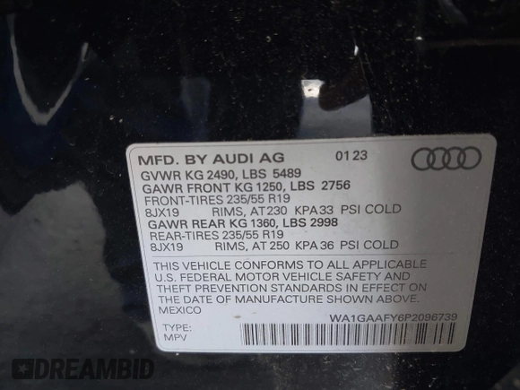 2023 Audi Q5 S line Premium with VIN WA1GAAFY6P2096739, listed as a IAAI auction lot 41699347 with 38,588 mi miles. Bid and sale history available at carsss.com. Image 9.