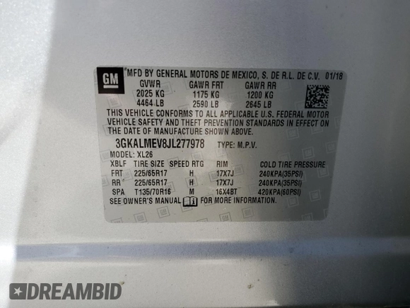 2018 GMC Terrain SLE with VIN 3GKALMEV8JL277978, listed as a Copart auction lot 50754015 with 85,238 mi miles and Salvage Title. Bid and sale history available at carsss.com. Image 15.