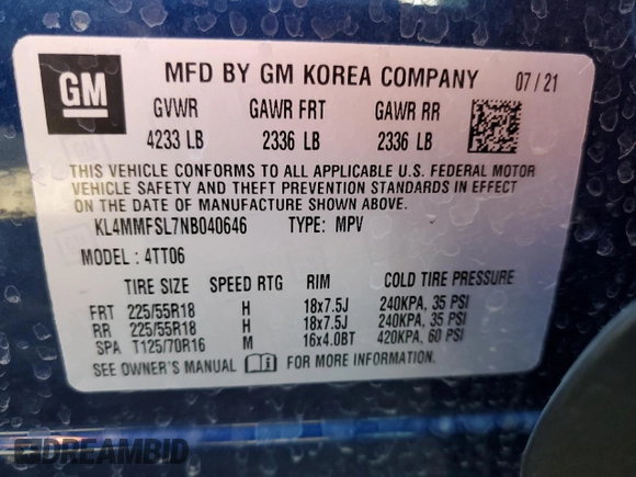 2022 Buick Encore GX Essence с VIN KL4MMFSL7NB040646, выставлен на аукционе Copart как лот 48510985 с пробегом 33 818 миль миль и На запчасти • Non repairable. История ставок и продаж доступна на DreamBid. Изображение 13.