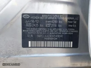 2013 Hyundai Sonata SE with VIN 5NPEC4AC9DH549041, listed as a IAAI auction lot 41900127 with 142,265 mi miles. Bid and sale history available at carsss.com. Image 9.