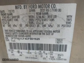 2013 Ford F-150 XL with VIN 1FTFW1CF4DFB01625, listed as a IAAI auction lot 40591090 with 119,694 mi miles. Bid and sale history available at carsss.com. Image 9.