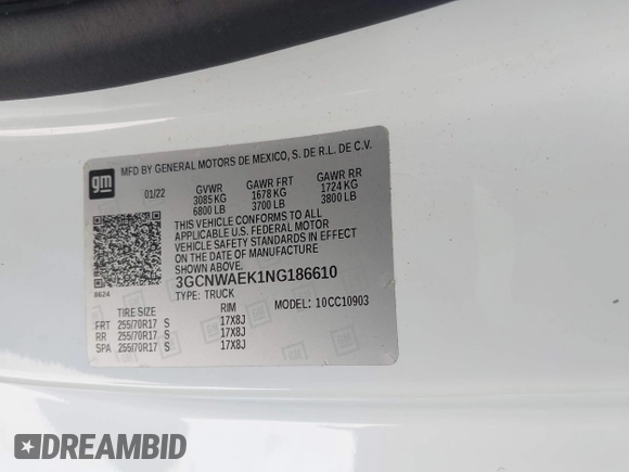 2022 Chevrolet Silverado 1500 Work Truck with VIN 3GCNWAEK1NG186610, listed as a IAAI auction lot 42003590 with 42,259 mi miles and . Bid and sale history available at DreamBid. Image 9.