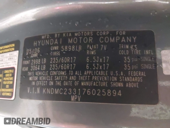 2007 Hyundai Entourage GLS с VIN KNDMC233176025894, выставлен на аукционе IAAI как лот 42290212 с пробегом 188 246 миль миль и . История ставок и продаж доступна на DreamBid. Изображение 9.