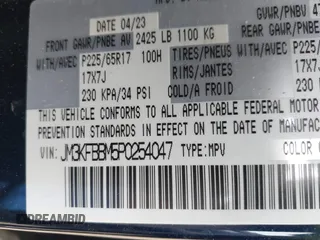 2023 Mazda CX-5 S Select with VIN JM3KFBBM5P0254047, listed as a IAAI auction lot 42069916 with 29,600 mi miles and . Bid and sale history available at carsss.com. Image 9.