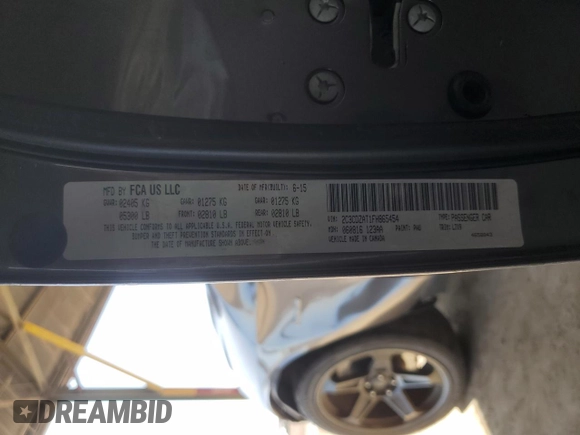 2015 Dodge Challenger R/T with VIN 2C3CDZAT1FH865454, listed as a Copart auction lot 53930725 with 104,481 mi miles and Salvage title. Bid and sale history available at DreamBid. Image 12.