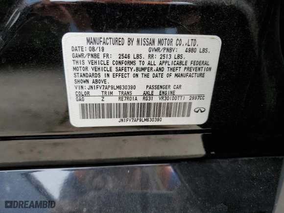 2020 Infiniti Q50 RED SPORT 400 with VIN JN1FV7AP9LM630390, listed as a Copart auction lot 76655404 with NaN miles and Non Repairable. Bid and sale history available at carsss.com. Image 13.