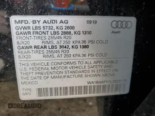 2020 Audi SQ5 Premium Plus with VIN WA1B4AFY1L2023175, listed as a Copart auction lot 59891245 with Not provided miles and Salvage title. Bid and sale history available at DreamBid. Image 13.