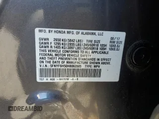 2017 Honda Pilot EX-L with VIN 5FNYF6H50HB063505, listed as a Copart auction lot 54768955 with 70,103 mi miles and Salvage Title. Bid and sale history available at DreamBid. Image 13.