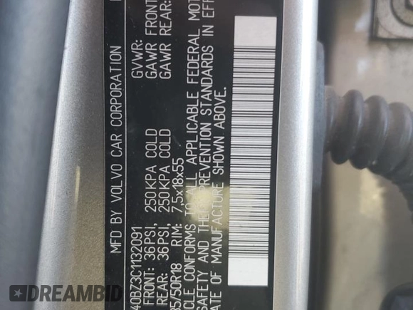 2012 Volvo XC70 3.2L with VIN YV4940BZ3C1132091, listed as a Copart auction lot 69978264 with Not Provided miles and Salvage Title. Bid and sale history available at DreamBid. Image 13.