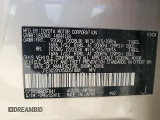 2005 Toyota RAV4 with VIN JTEGD20VX50051888, listed as a Copart auction lot 55041525 with 183,639 mi miles and Clean Title. Bid and sale history available at DreamBid. Image 12.