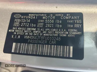 2015 Hyundai Genesis 5.0L with VIN KMHGN4JF8FU010248, listed as a Copart auction lot 53686765 with 120,312 mi miles and Clean Title. Bid and sale history available at carsss.com. Image 10.