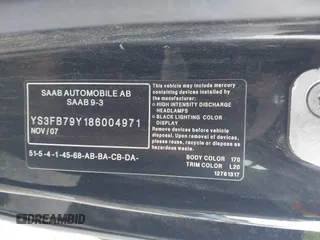 2008 Saab 9-3 z VIN YS3FB79Y186004971, wystawiony jako IAAI lot #40938237 z przebiegiem 149 999 mil mil oraz . Historia ofert i sprzedaży dostępna na DreamBid. Obrazek 9.