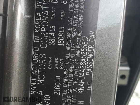 2010 Kia Forte EX with VIN KNAFU4A28A5255812, listed as a Copart auction lot 69701234 with 225,168 mi miles and Salvage Title. Bid and sale history available at carsss.com. Image 14.
