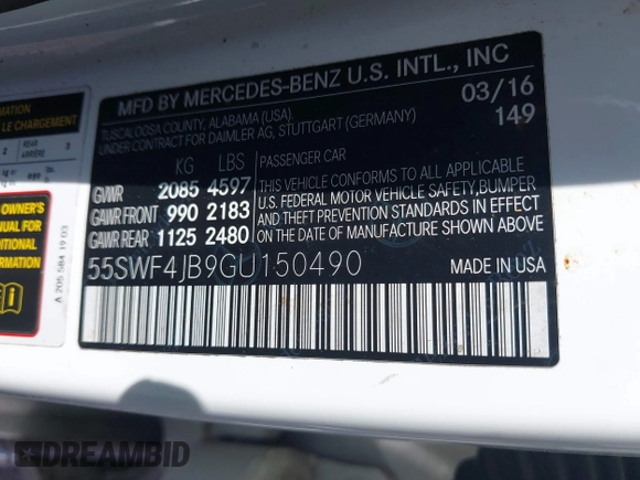 2016 Mercedes-Benz C 300 z VIN 55SWF4JB9GU150490, wystawiony jako IAAI lot #42343439 z przebiegiem 67 753 mil mil oraz . Historia ofert i sprzedaży dostępna na DreamBid. Obrazek 9.