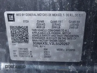 2020 Chevrolet Equinox LS with VIN 3GNAXSEV2LS520267, listed as a IAAI auction lot 41876431 with 85,992 mi miles. Bid and sale history available at carsss.com. Image 9.