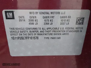 2015 Chevrolet Malibu LTZ with VIN 1G11F5SL7FF161578, listed as a IAAI auction lot 41291577 with 159,174 mi miles. Bid and sale history available at carsss.com. Image 9.