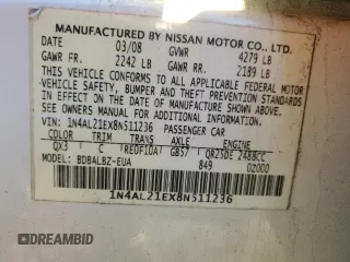 2008 Nissan Altima 2.5 SL with VIN 1N4AL21EX8N511236, listed as a Copart auction lot 89066815 with 208,024 mi miles and Salvage Title. Bid and sale history available at carsss.com. Image 12.