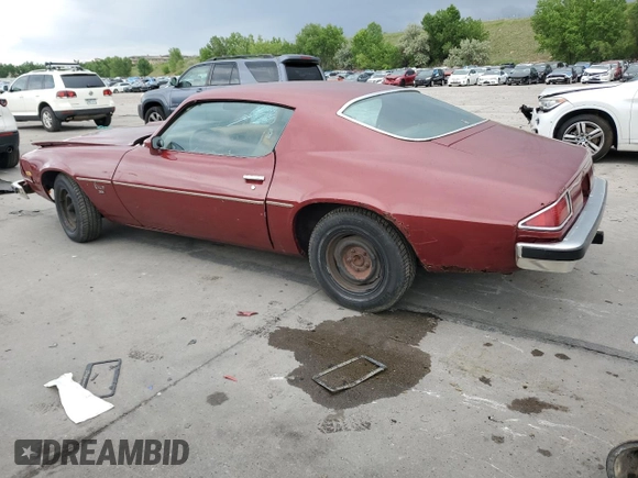 1974 Chevrolet Camaro z VIN 1Q87H4N107244, wystawiony jako Copart lot #59437545 z przebiegiem 70 635 mil mil oraz Czysty tytuł • Clean title. Historia ofert i sprzedaży dostępna na DreamBid. Obrazek 2.