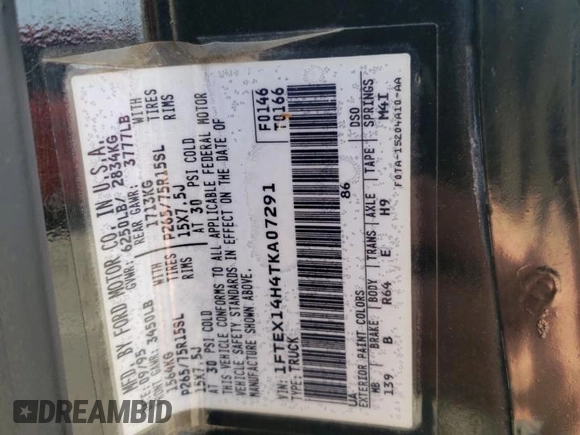1996 Ford F-150 with VIN 1FTEX14H4TKA07291, listed as a Copart auction lot 81638984 with 176,258 mi miles and Salvage Title. Bid and sale history available at carsss.com. Image 14.