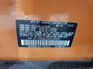 2022 Subaru WRX with VIN JF1VBAA6XN9025926, listed as a Copart auction lot 45240585 with 16,746 mi miles and Salvage Title. Bid and sale history available at carsss.com. Image 12.