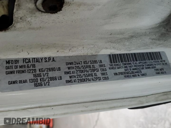 2018 Ram ProMaster City Cargo Tradesman with VIN ZFBERFAB3J6L44826, listed as a Copart auction lot 66806324 with 184,717 mi miles and Clean Title. Bid and sale history available at DreamBid. Image 14.