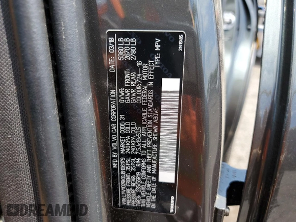 2018 Volvo XC60 Momentum with VIN LYV102RK0JB106179, listed as a Copart auction lot 62533525 with Not provided miles and Salvage title. Bid and sale history available at DreamBid. Image 13.