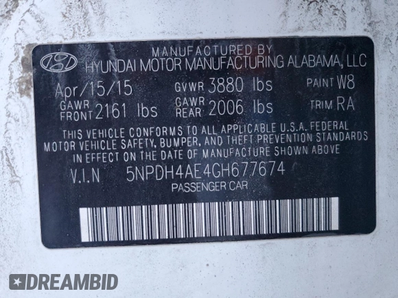 2016 Hyundai Elantra SE with VIN 5NPDH4AE4GH677674, listed as a Copart auction lot 88665955 with 186,075 mi miles and Salvage Title. Bid and sale history available at DreamBid. Image 12.