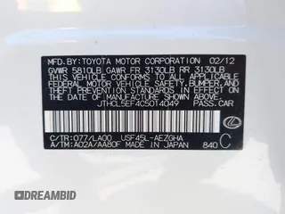 2012 Lexus LS 460 with VIN JTHCL5EF4C5014049, listed as a IAAI auction lot 42107343 with 49,677 mi miles and . Bid and sale history available at DreamBid. Image 9.