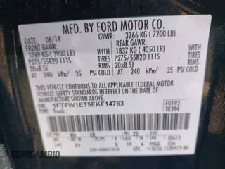 2014 Ford F-150 XL with VIN 1FTFW1ET5EKF14763, listed as a IAAI auction lot 41739651 with 1 mi miles. Bid and sale history available at carsss.com. Image 9.