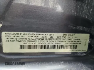 2007 Volkswagen Jetta 2.5 z VIN 3VWSF71K57M106657, wystawiony jako Copart lot #61479105 z przebiegiem 94 898 mil mil oraz Szkoda całkowita • Salvage title. Historia ofert i sprzedaży dostępna na DreamBid. Obrazek 12.