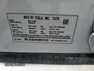 2021 Tesla Model S Long Range Plus z VIN 5YJSA1E2XMF427425, wystawiony jako Copart lot #61996075 z przebiegiem 73 786 mil mil oraz Szkoda całkowita • Salvage title. Historia ofert i sprzedaży dostępna na DreamBid. Obrazek 13.