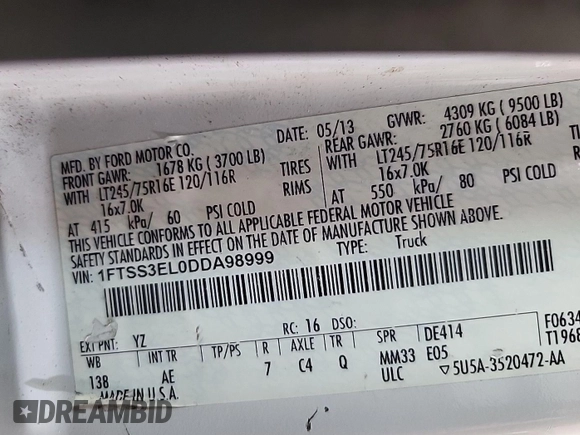 2013 Ford Econoline Cargo Commercial with VIN 1FTSS3EL0DDA98999, listed as a IAAI auction lot 42737748 with 243,778 mi miles and . Bid and sale history available at DreamBid. Image 41.