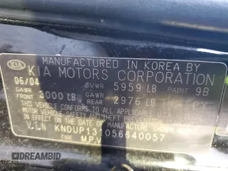 2005 Kia Sedona LX with VIN KNDUP131056640057, listed as a Copart auction lot 72153844 with 192,136 mi miles and Salvage Title. Bid and sale history available at carsss.com. Image 13.