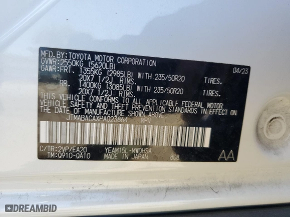 2023 Toyota bZ4X XLE with VIN JTMABACAXPA023864, listed as a Copart auction lot 60647154 with 6,588 mi miles and Salvage Title. Bid and sale history available at carsss.com. Image 13.