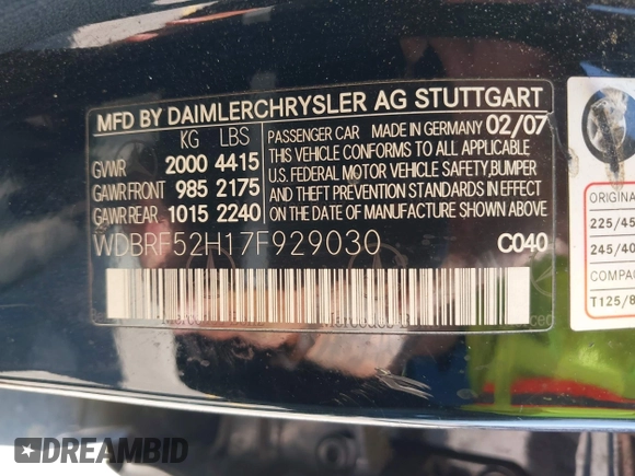 2007 Mercedes-Benz C 230 Sport с VIN WDBRF52H17F929030, выставлен на аукционе IAAI как лот 42445223 с пробегом Не указан миль и . История ставок и продаж доступна на DreamBid. Изображение 9.
