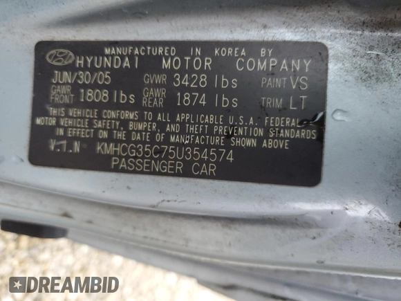 2005 Hyundai Accent GLS with VIN KMHCG35C75U354574, listed as a Copart auction lot 74931444 with 141,013 mi miles and Salvage Title. Bid and sale history available at carsss.com. Image 12.
