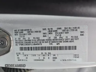 2020 Ford Escape SE with VIN 1FMCU9G61LUB45072, listed as a IAAI auction lot 42737664 with 75,428 mi miles and . Bid and sale history available at DreamBid. Image 9.