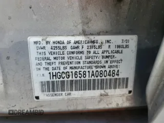 2001 Honda Accord EX с VIN 1HGCG16581A080484, выставлен на аукционе Copart как лот 55364045 с пробегом 235 238 миль миль и Чистый • Clean title. История ставок и продаж доступна на DreamBid. Изображение 12.