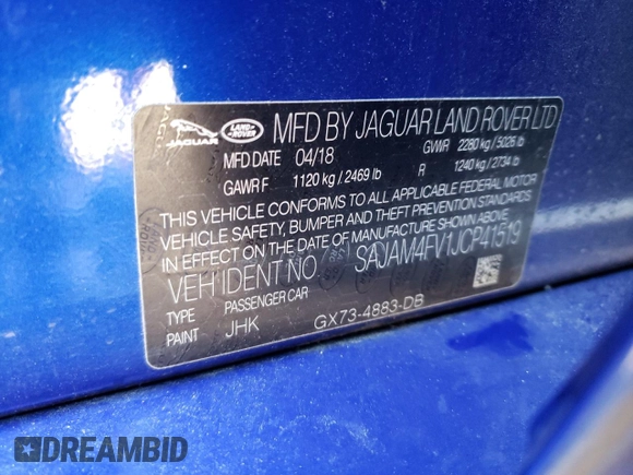 2018 Jaguar XE with VIN SAJAM4FV1JCP41519, listed as a Copart auction lot 79425183 with 16,662 mi miles and . Bid and sale history available at DreamBid. Image 12.