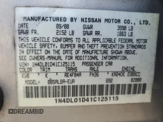 2001 Nissan Altima GXE with VIN 1N4DL01D41C125115, listed as a Copart auction lot 64987454 with 172,135 mi miles and Clean Title. Bid and sale history available at carsss.com. Image 12.