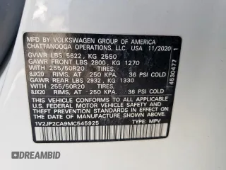 2021 Volkswagen Atlas SE z VIN 1V2JP2CA9MC545925, wystawiony jako Copart lot #57132215 z przebiegiem 108 288 mil mil oraz Czysty tytuł • Clean title. Historia ofert i sprzedaży dostępna na DreamBid. Obrazek 14.